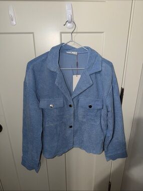 NWT Hot Touch Light Blue Corduroy Button-Front Jacket MS5